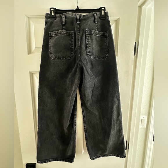 Zara Belted High Rise Crop Wide Leg Dark Jeans - Picture 6 of 10